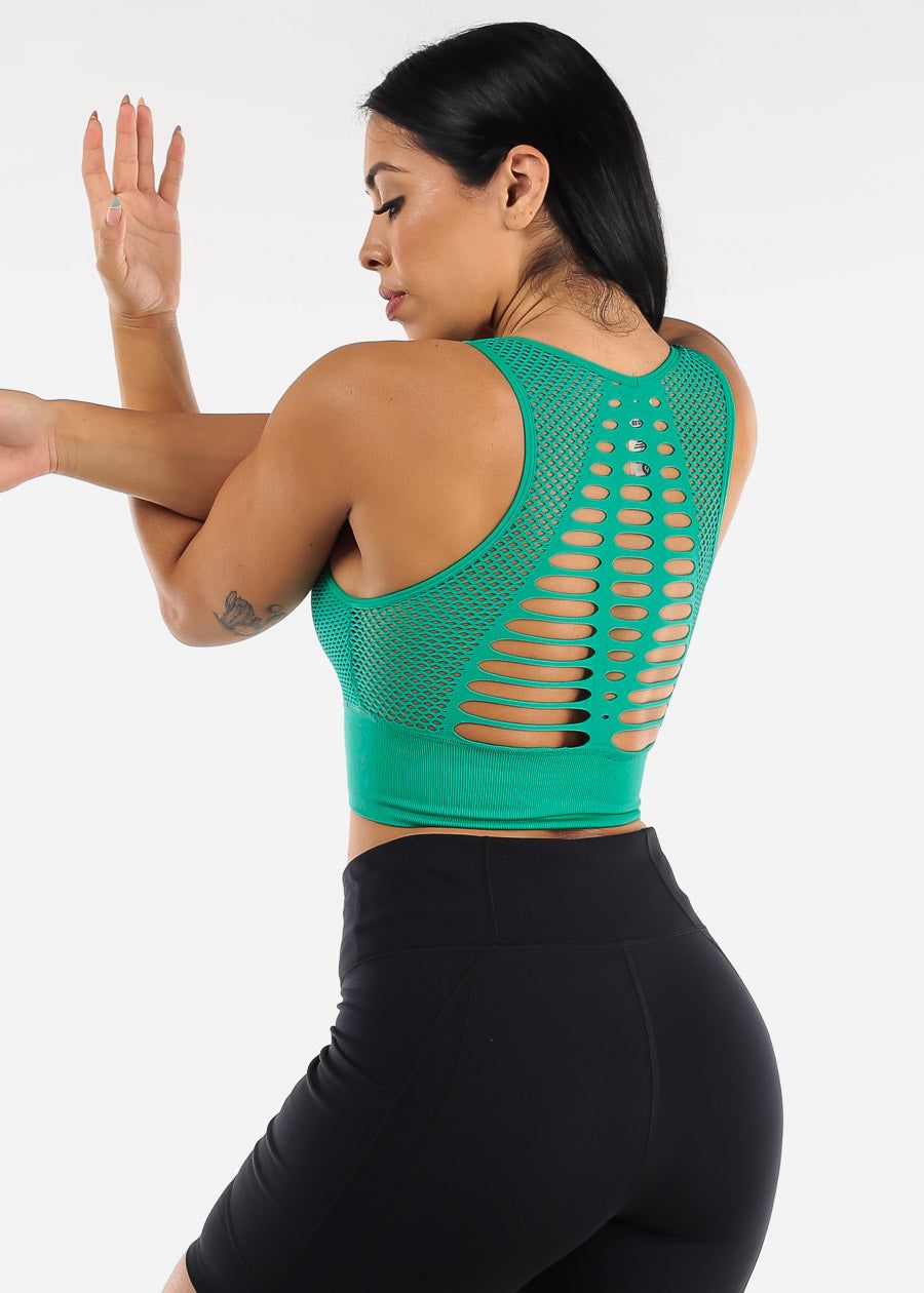 MONO B Bright Green Cut Out Seamless Sports Bra sold by Moda