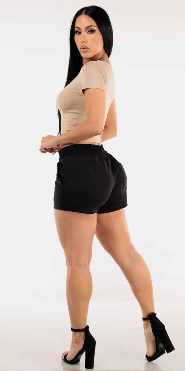 Khaki Crop Top Linen Shorts Combo sold by Moda product image thumbnail 2