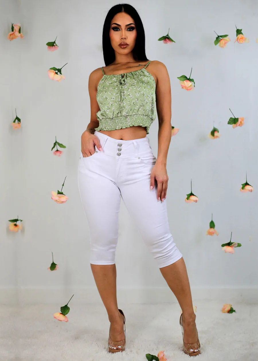 High Waisted White Butt Lift Denim Capris sold by Moda product image thumbnail 2