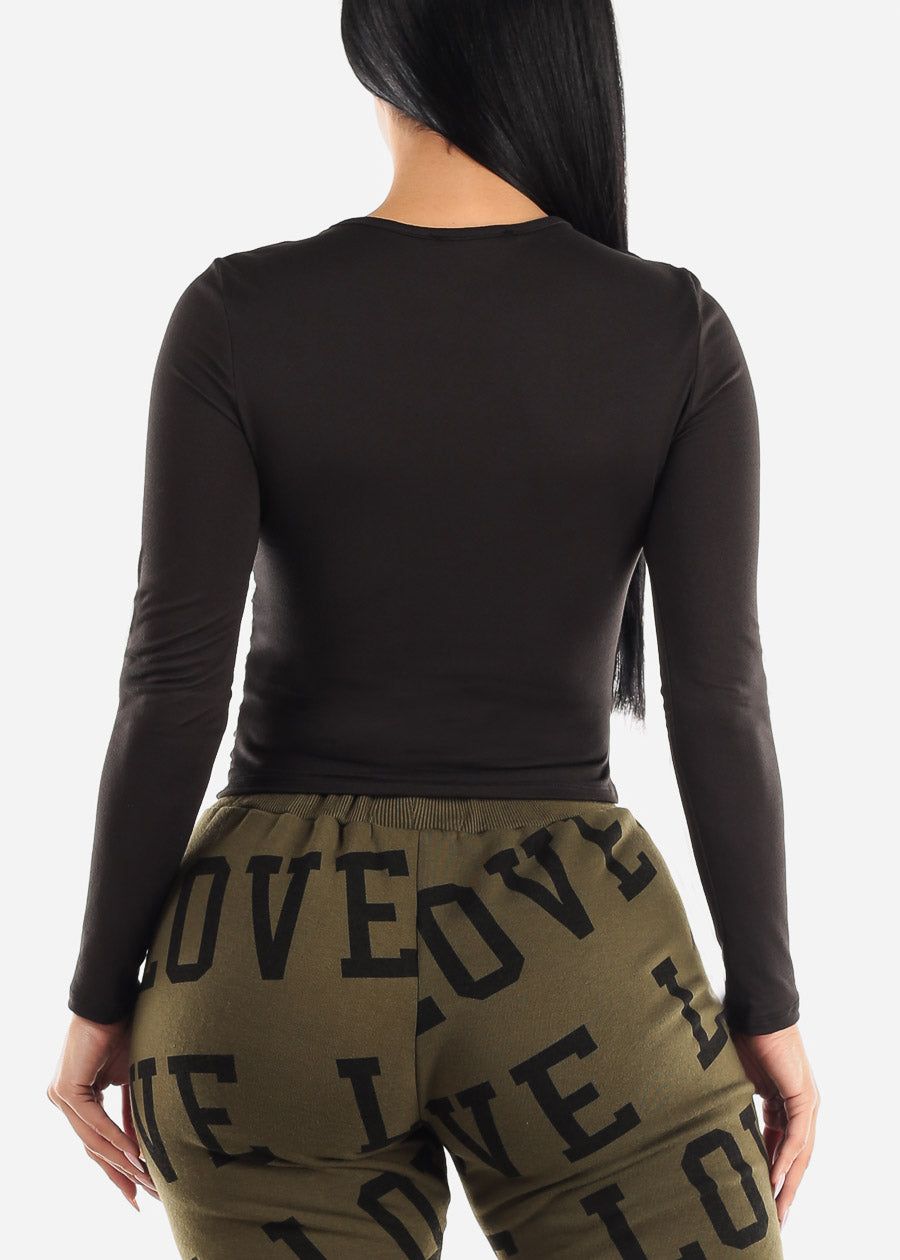 Black Long Sleeve Front Ruched Fitted Top sold by Moda product image thumbnail 4