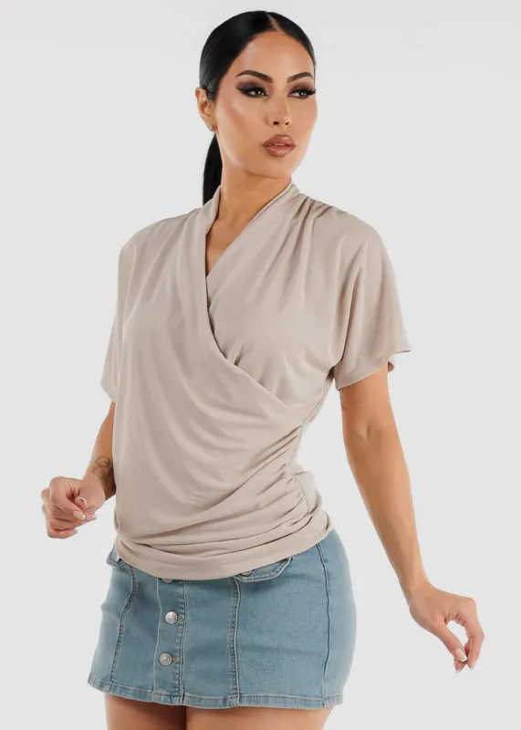 Short Dolman Sleeve Surplice Blouse Oyster sold by Moda