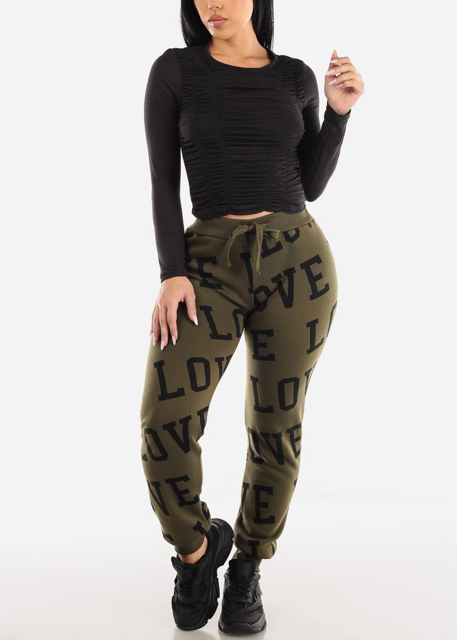 Black Long Sleeve Front Ruched Fitted Top sold by Moda product image thumbnail 2