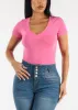 V-neck Basic T-Shirt (Rose Pink) sold by Moda