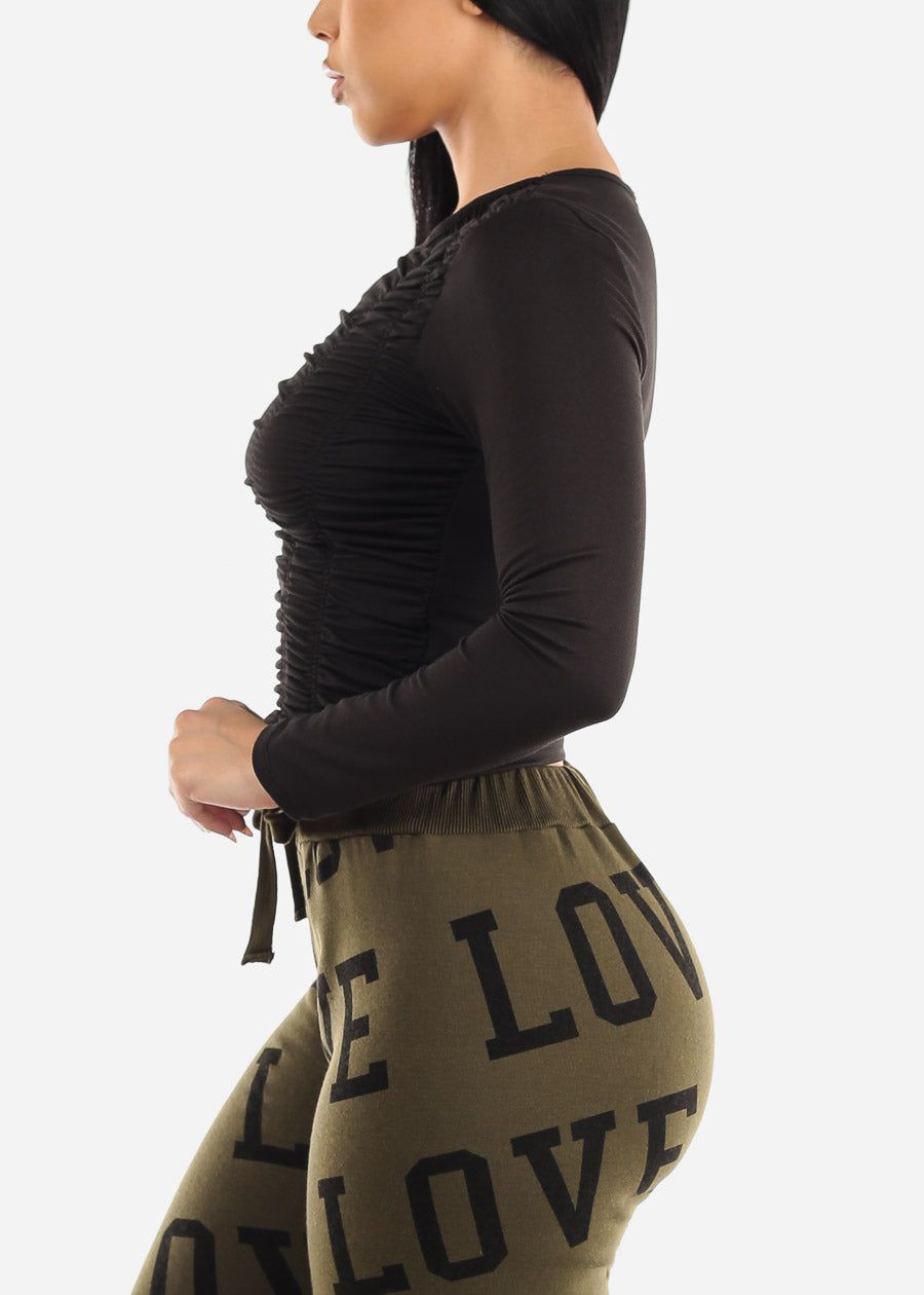 Black Long Sleeve Front Ruched Fitted Top sold by Moda product image thumbnail 3
