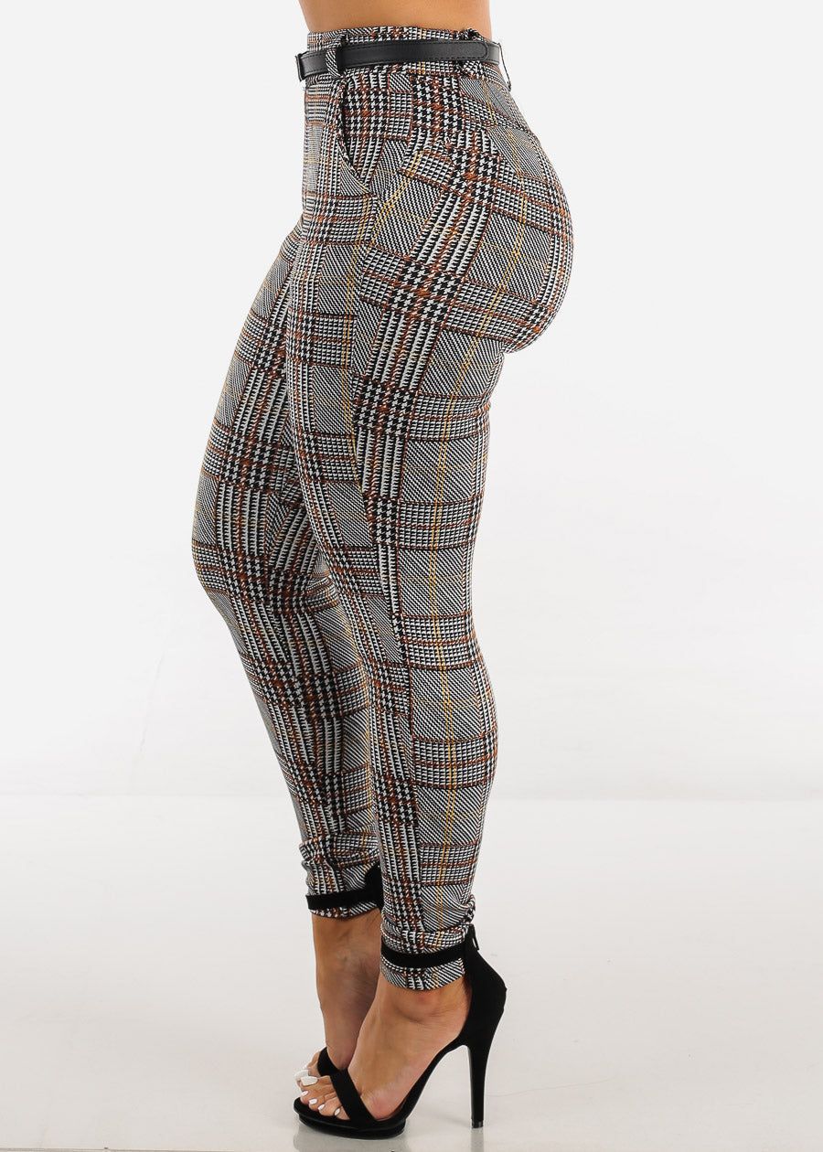 High Waisted Butt Lifting Plaid Skinny Pants w Belt sold by Moda product image thumbnail 4