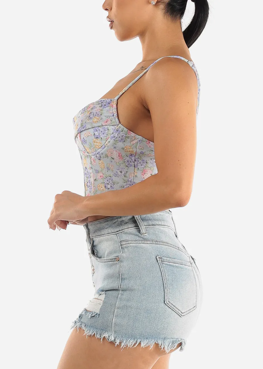 Sweetheart Corset Style Floral Crop Top Blue sold by Moda product image thumbnail 5