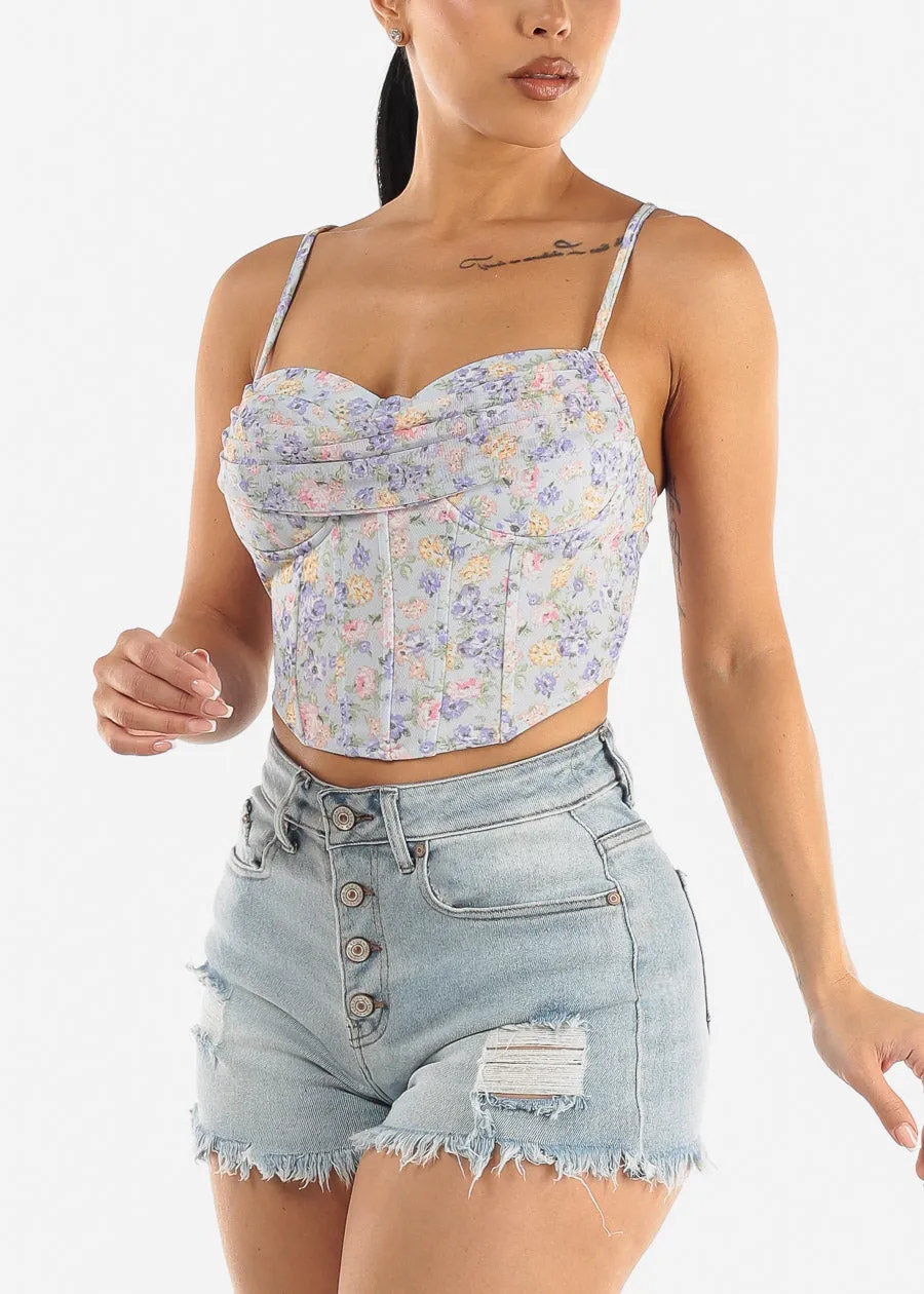 Sweetheart Corset Style Floral Crop Top Blue sold by Moda product image thumbnail 3