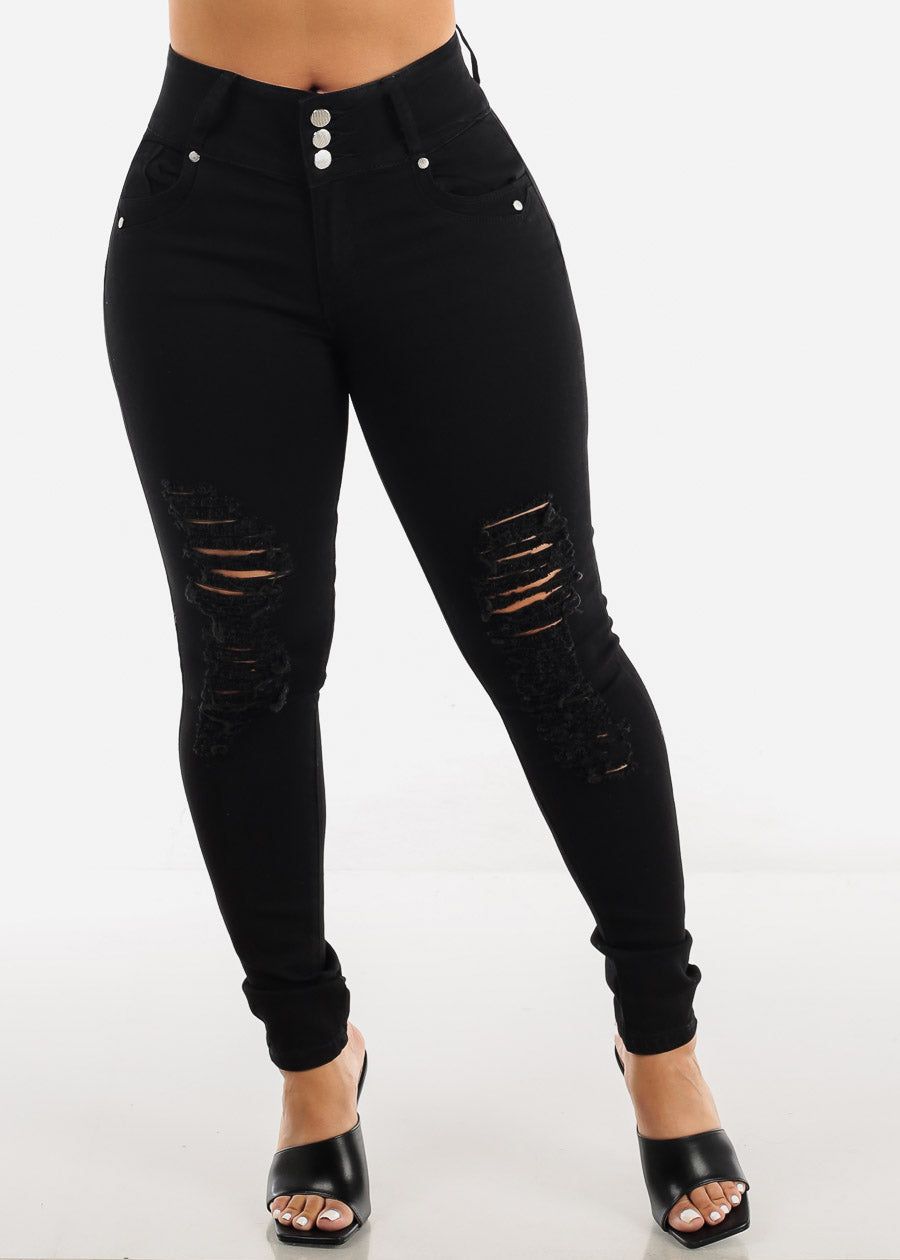 Black Levantacola Distressed Skinny Jeans sold by Moda product image thumbnail 4
