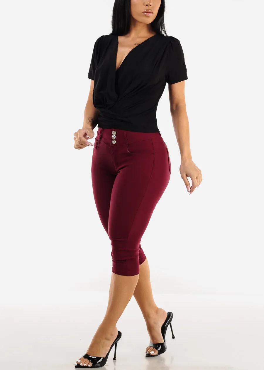 Black Short Sleeve Surplice Blouse sold by Moda product image thumbnail 2