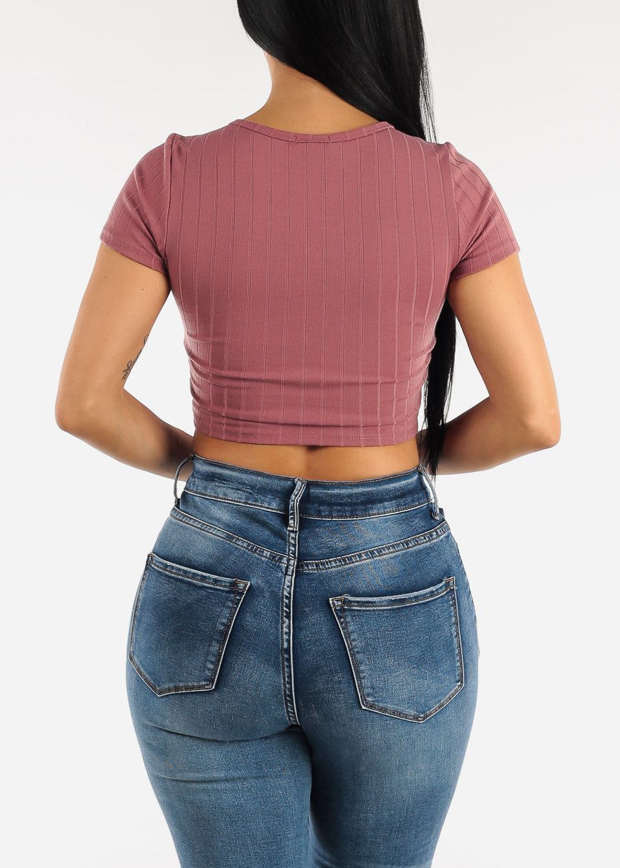 Short Sleeve Mauve Vneck Crop Top sold by Moda product image thumbnail 4
