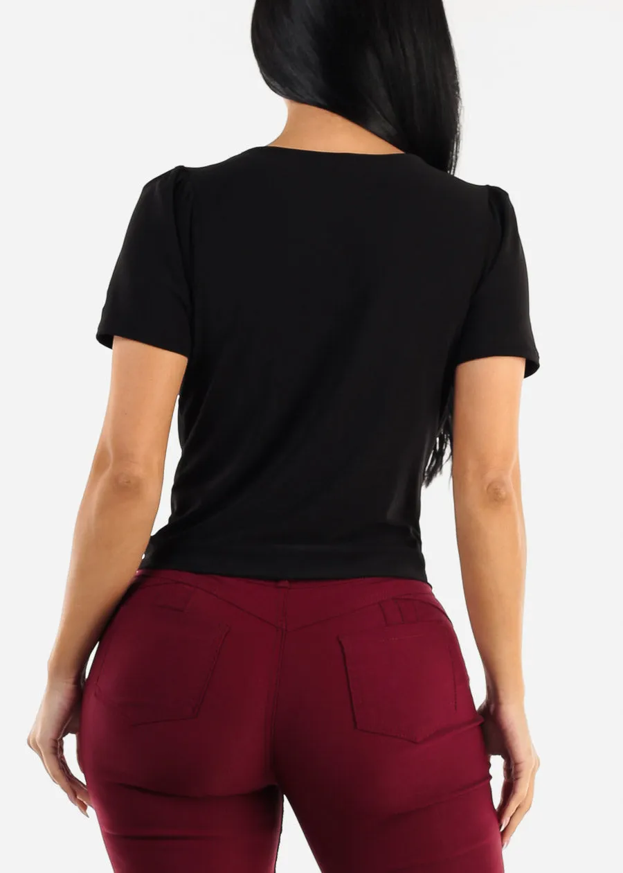 Black Short Sleeve Surplice Blouse sold by Moda product image thumbnail 4