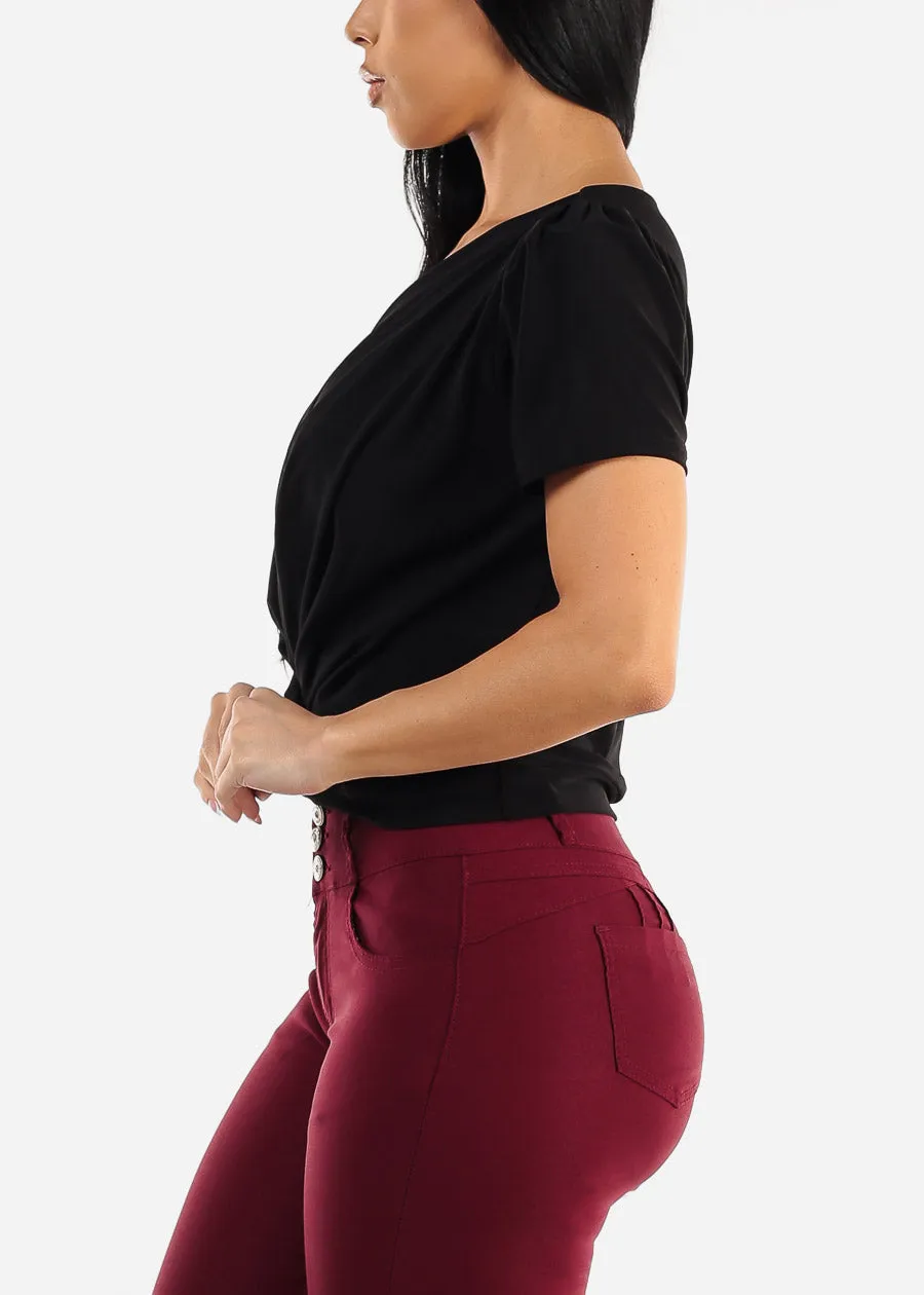 Black Short Sleeve Surplice Blouse sold by Moda product image thumbnail 3
