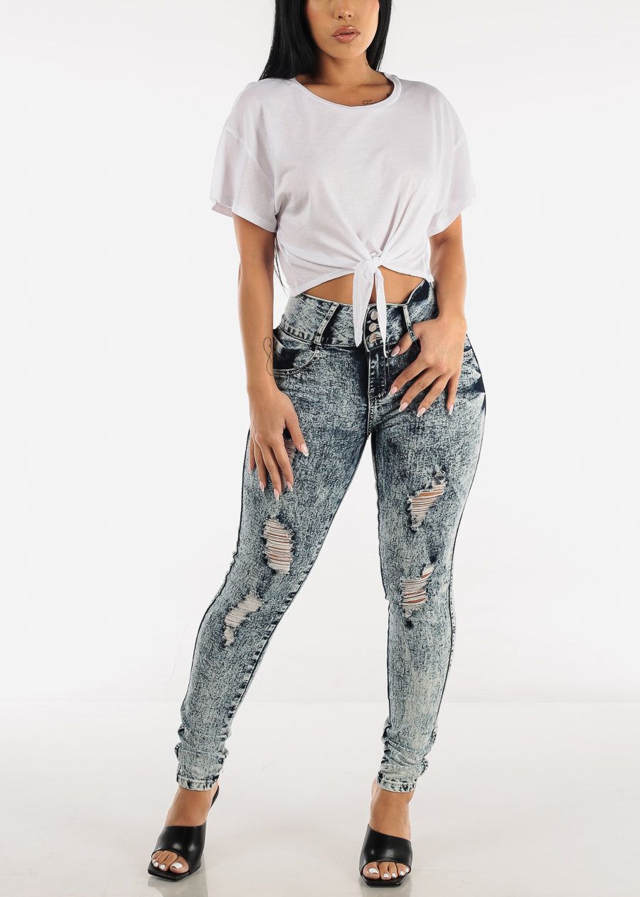 Butt Lift High Waist Distressed Acid Wash Skinny Jeans sold by Moda product image thumbnail 2
