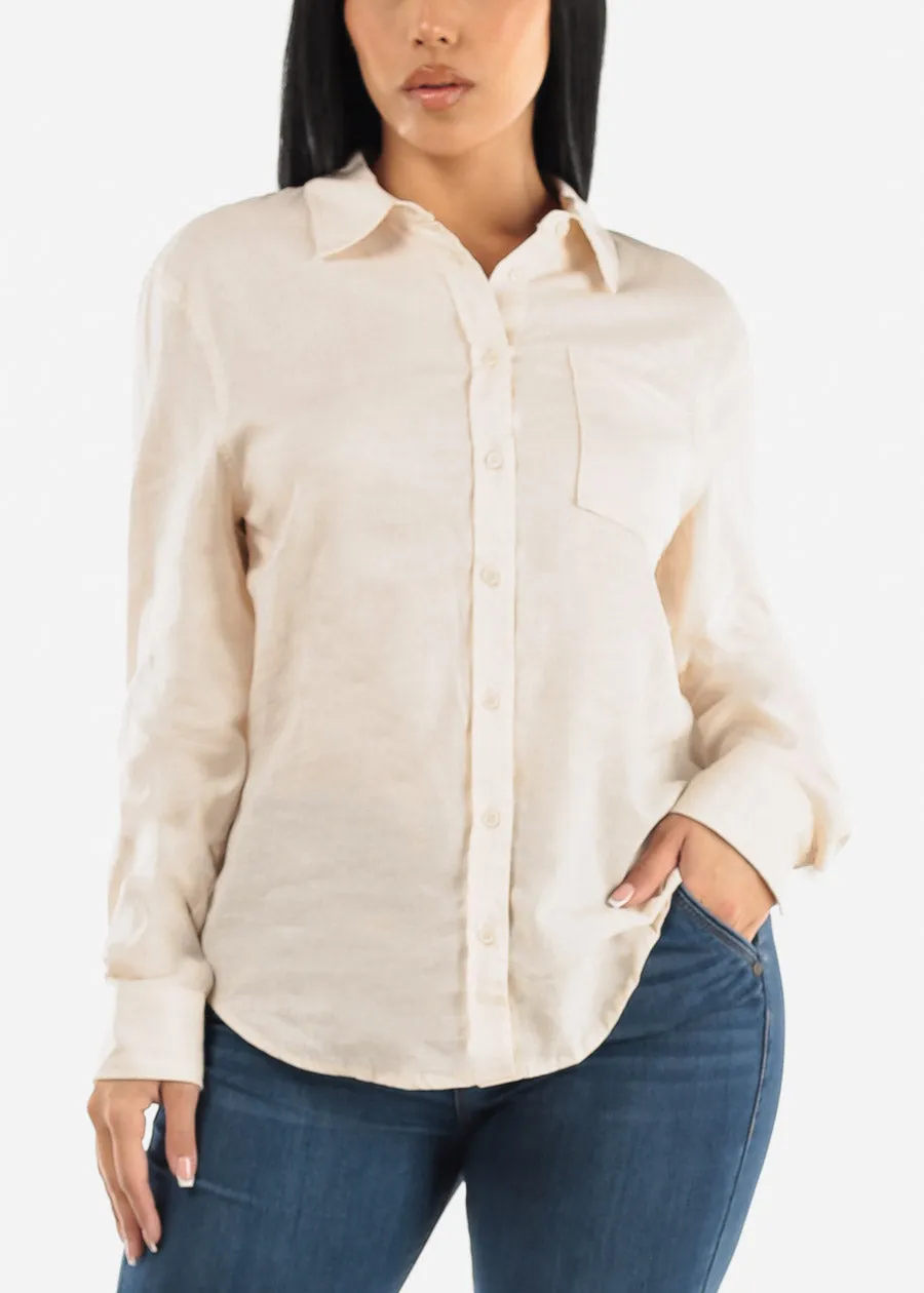 Linen Long Sleeve Button Up Shirt Beige sold by Moda product image thumbnail 3