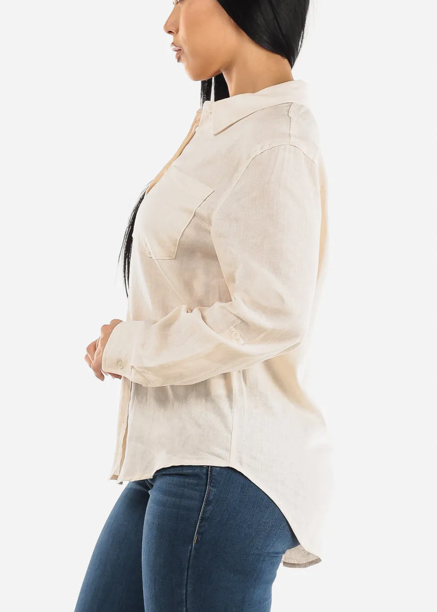 Linen Long Sleeve Button Up Shirt Beige sold by Moda product image thumbnail 4