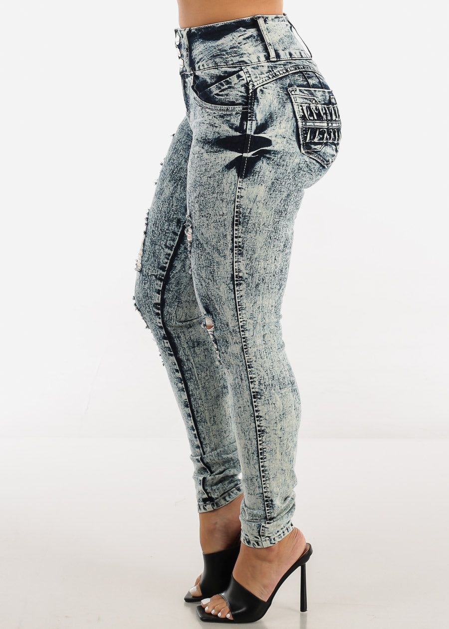 Butt Lift High Waist Distressed Acid Wash Skinny Jeans sold by Moda product image thumbnail 4