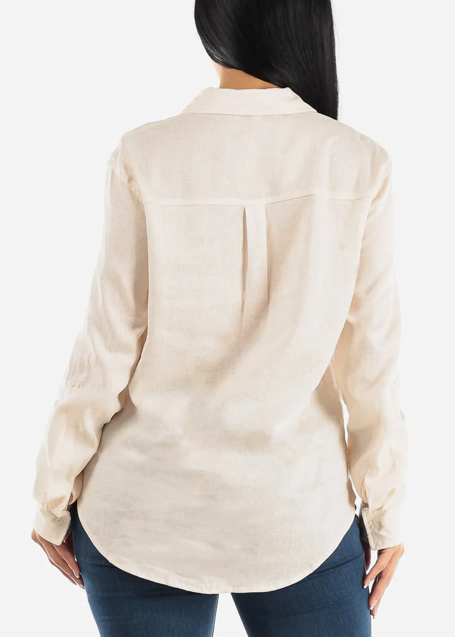 Linen Long Sleeve Button Up Shirt Beige sold by Moda product image thumbnail 5