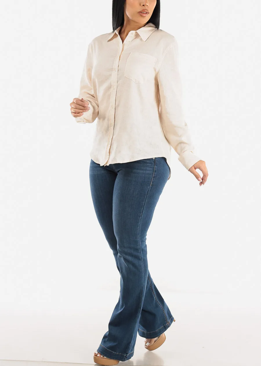 Linen Long Sleeve Button Up Shirt Beige sold by Moda product image thumbnail 2