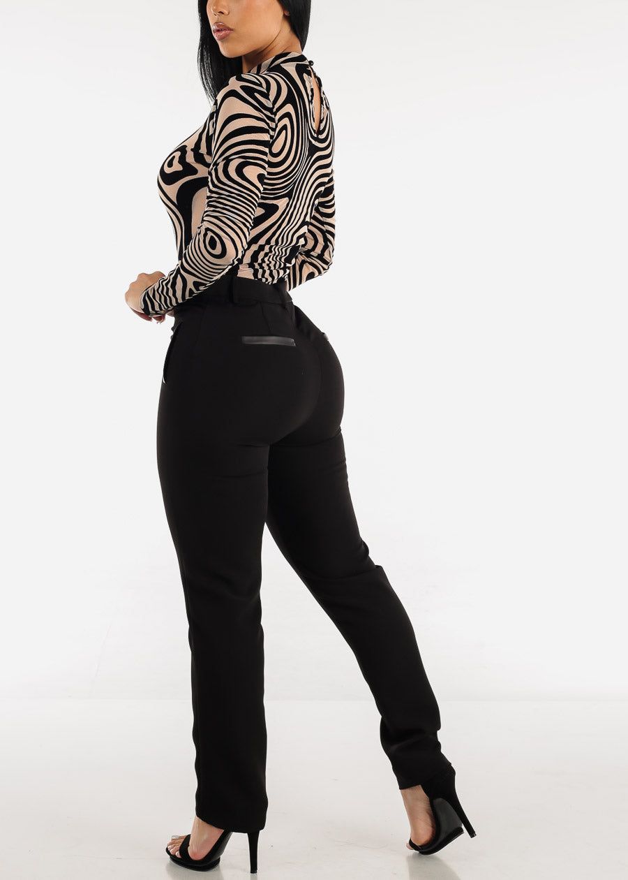 Black Straight Leg High Waisted Dress Pants sold by Moda product image thumbnail 5