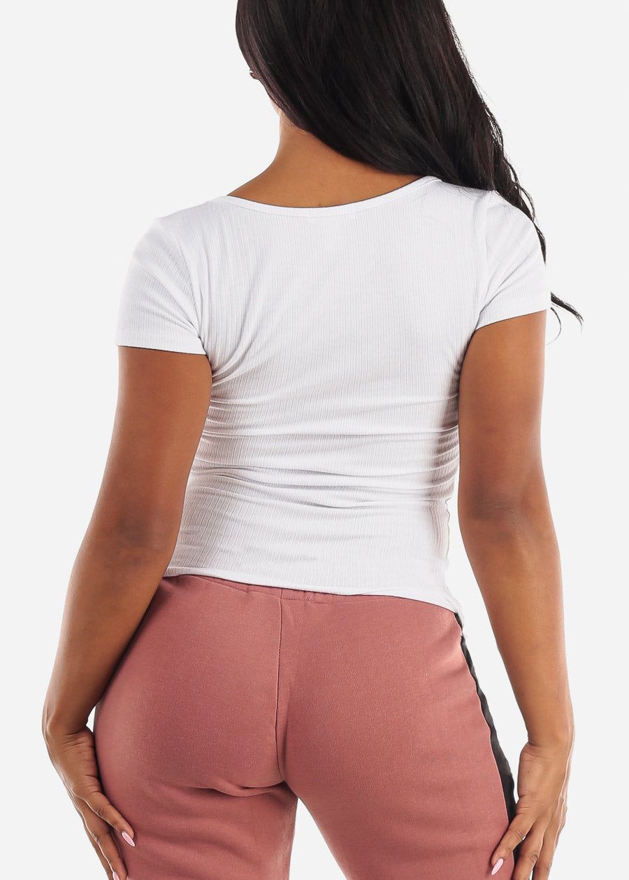 Square Neck Short Sleeve White Top w Lace Trim sold by Moda product image thumbnail 4