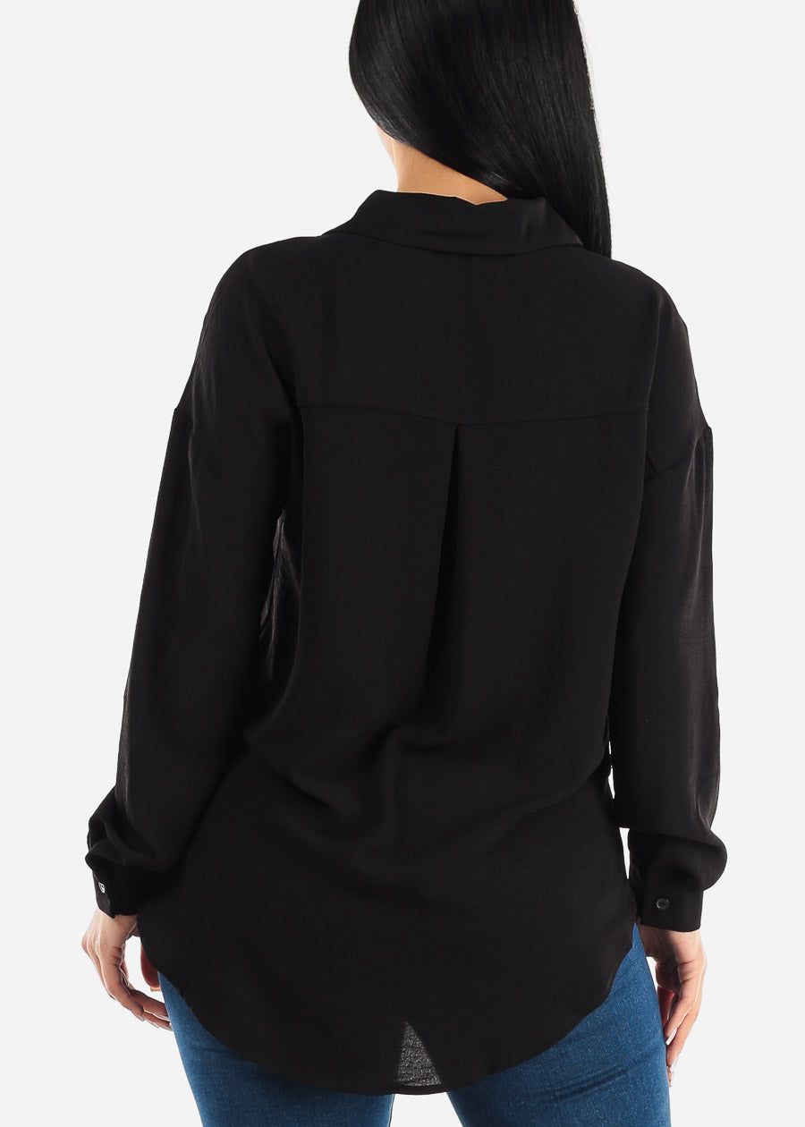 Black Long Sleeve Relaxed Fit Collared Blouse sold by Moda product image thumbnail 4