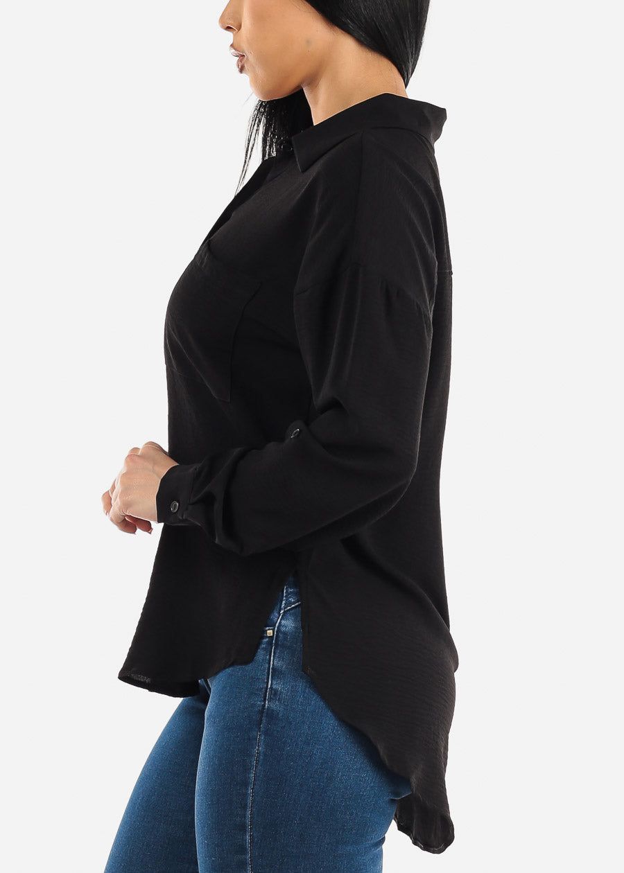 Black Long Sleeve Relaxed Fit Collared Blouse sold by Moda product image thumbnail 3