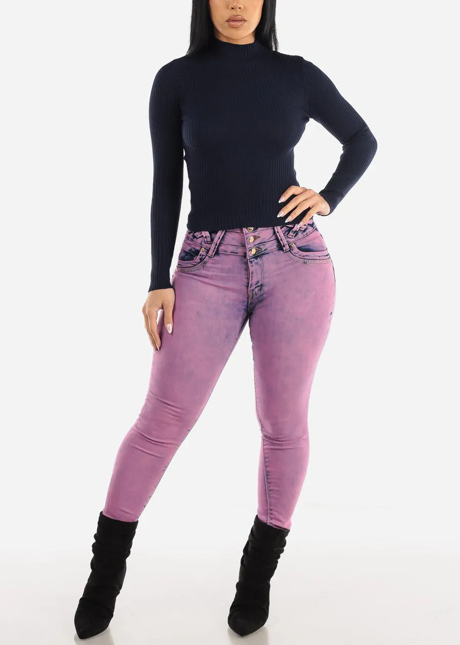 Butt Lifting Acid Wash Skinny Jeans w Lace Up Design sold by Moda product image thumbnail 2
