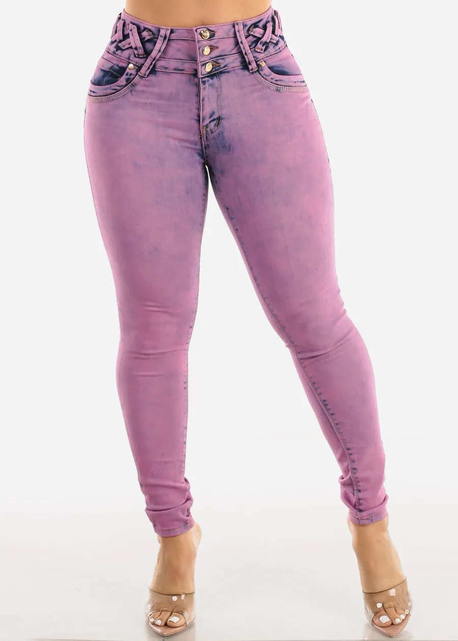 Butt Lifting Acid Wash Skinny Jeans w Lace Up Design sold by Moda product image thumbnail 3