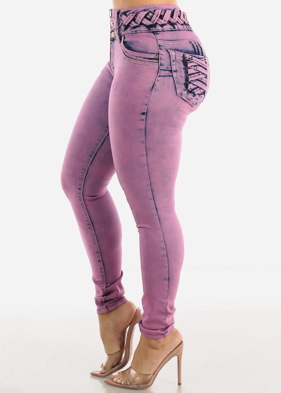 Butt Lifting Acid Wash Skinny Jeans w Lace Up Design sold by Moda product image thumbnail 4