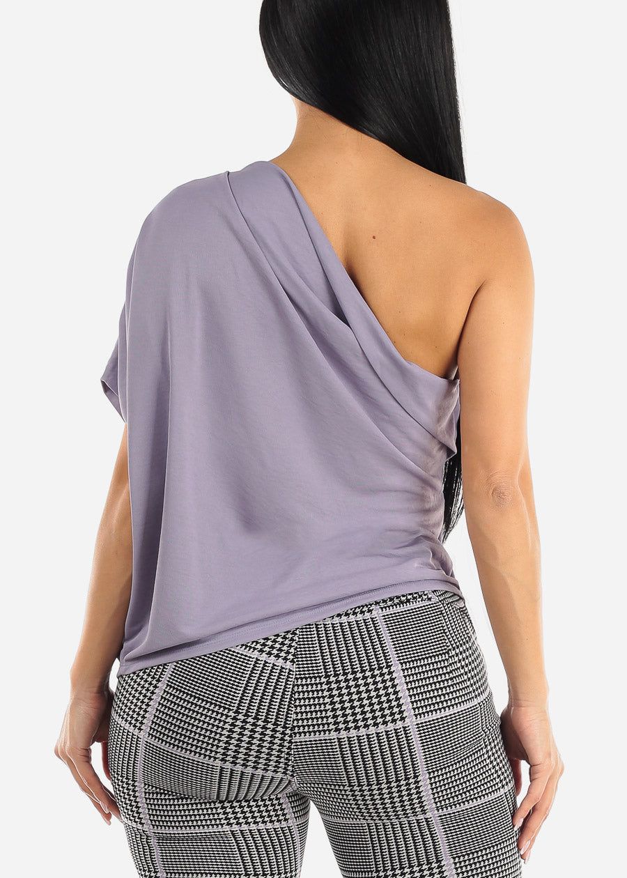 One Shoulder Pleat Detail Lavender Blouse sold by Moda product image thumbnail 5