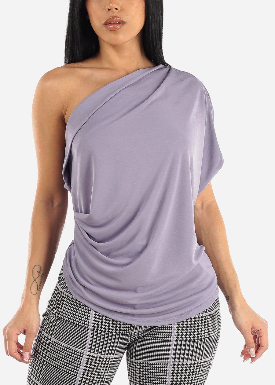 One Shoulder Pleat Detail Lavender Blouse sold by Moda product image thumbnail 3