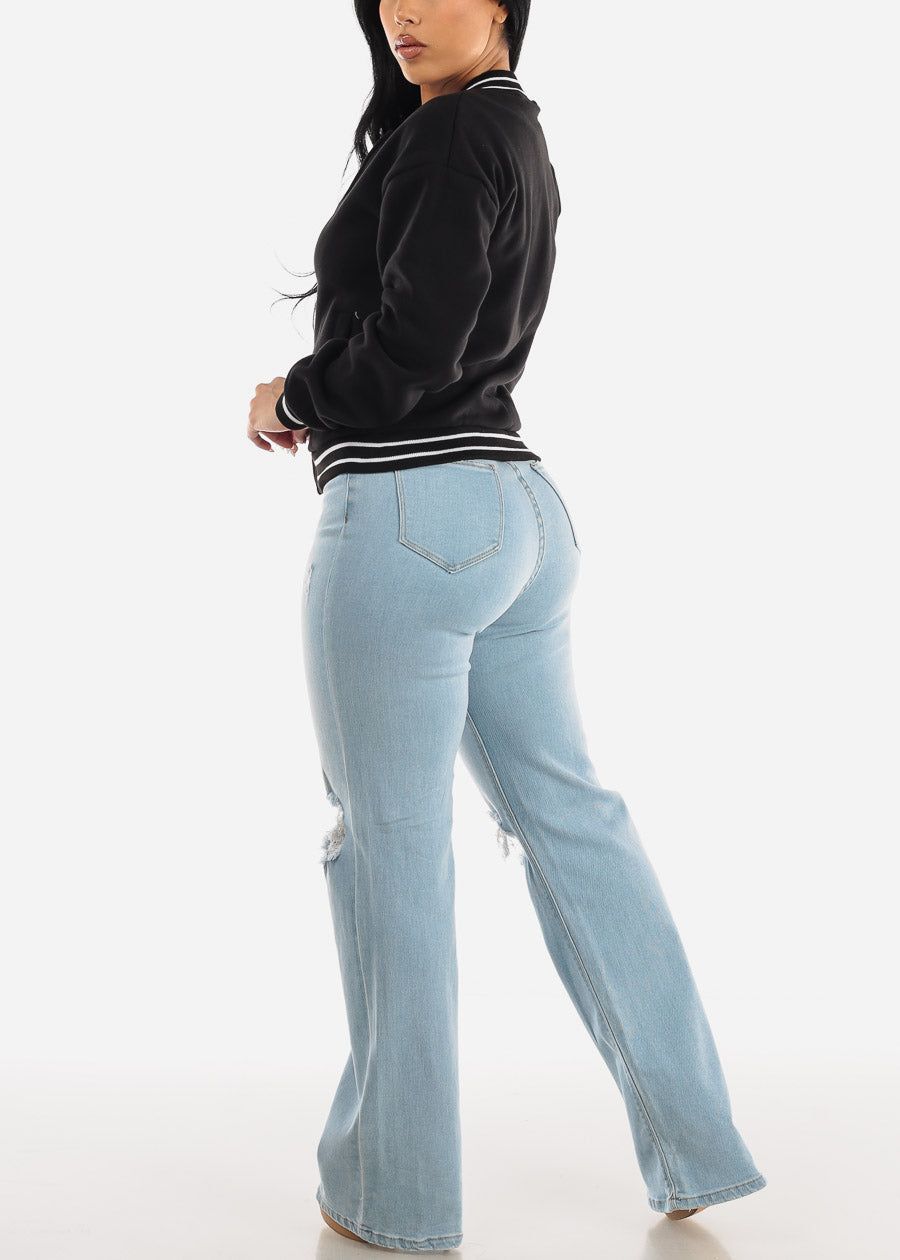 High Waist Ripped Wide Leg Straight Denim Jeans sold by Moda product image thumbnail 5