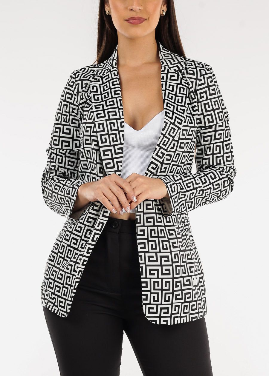 Formal Open Front Long Sleeve Printed Blazer Black & White sold by Moda product image thumbnail 3