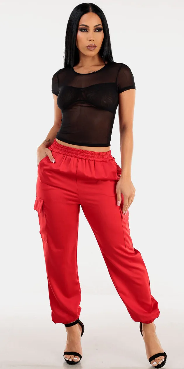 Mesh Satin Cargo Joggers Set sold by Moda