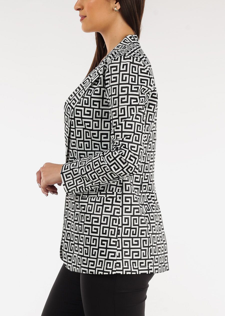 Formal Open Front Long Sleeve Printed Blazer Black & White sold by Moda product image thumbnail 4