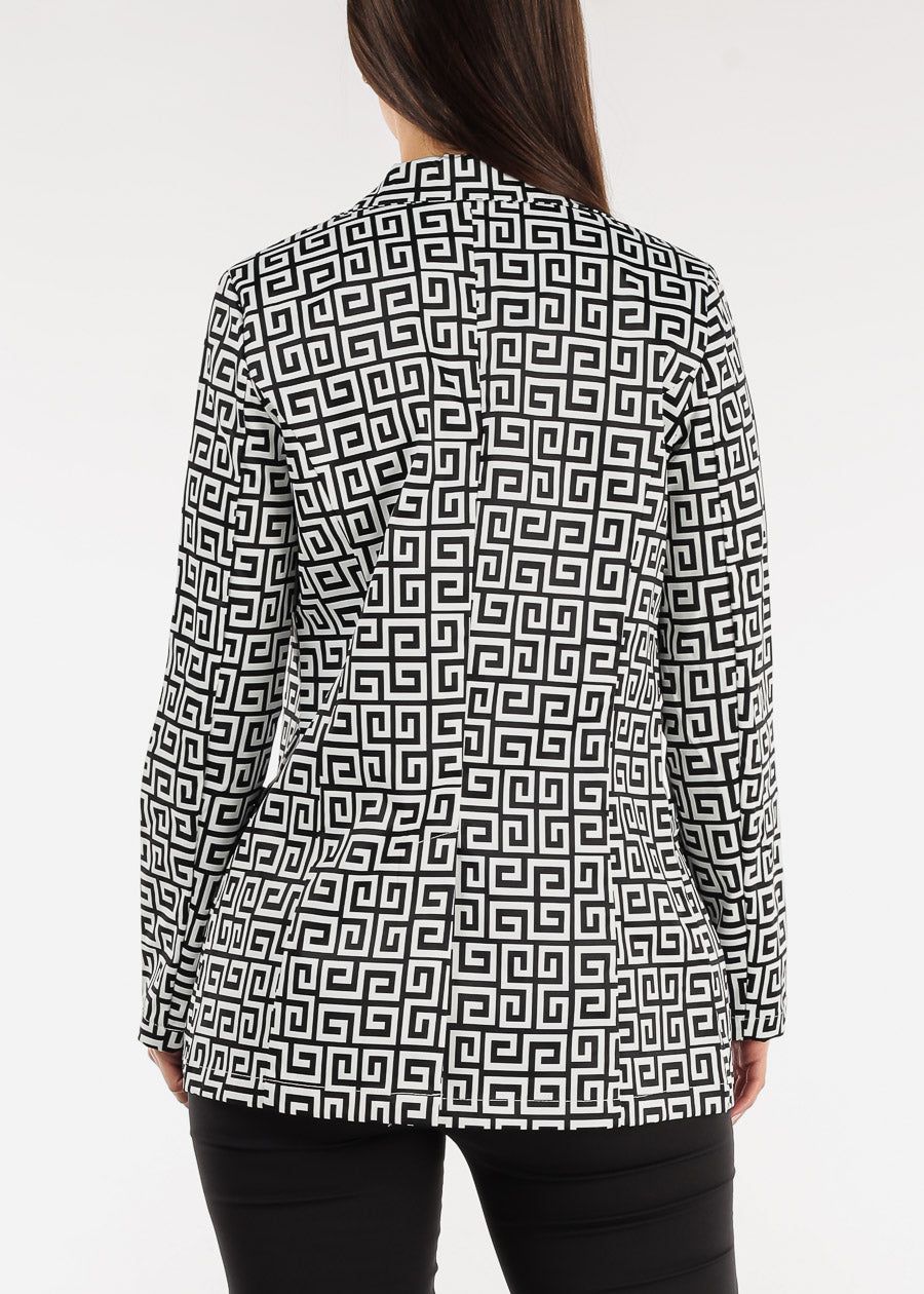 Formal Open Front Long Sleeve Printed Blazer Black & White sold by Moda product image thumbnail 5