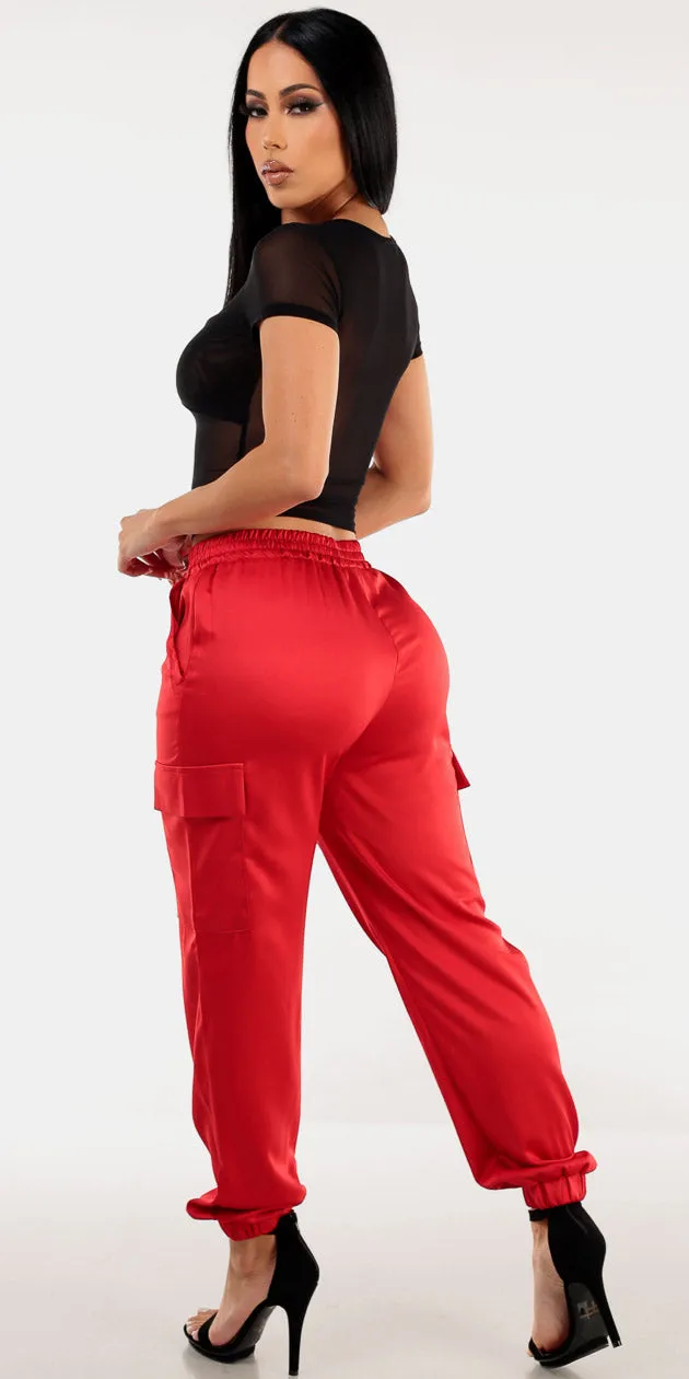 Mesh Satin Cargo Joggers Set sold by Moda product image thumbnail 2