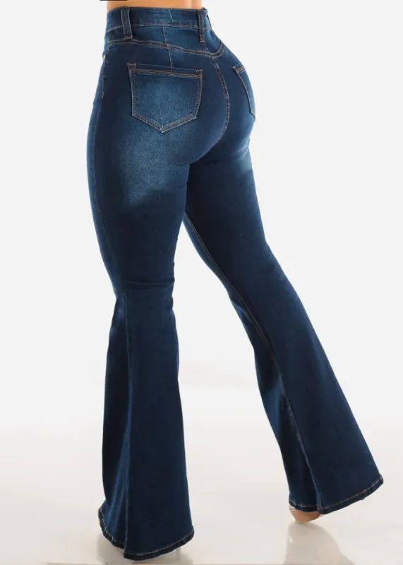 High Waist Butt Lifting Flared Bootcut Jeans Dark Wash sold by Moda