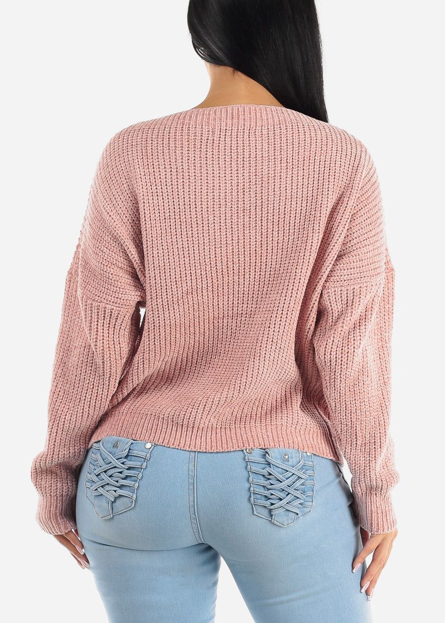 Long Sleeve Soft Knit Boat Neckline Sweater Mauve sold by Moda product image thumbnail 5