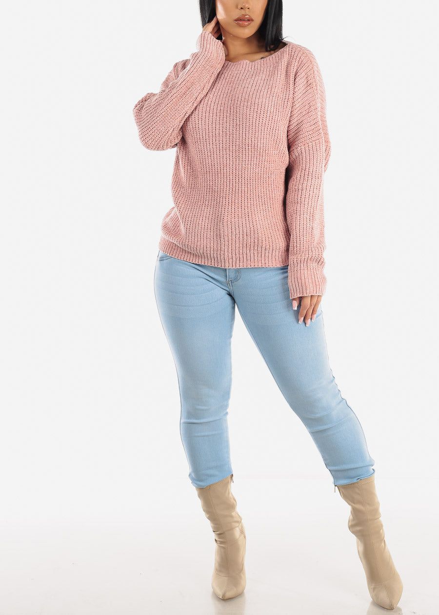 Long Sleeve Soft Knit Boat Neckline Sweater Mauve sold by Moda product image thumbnail 2