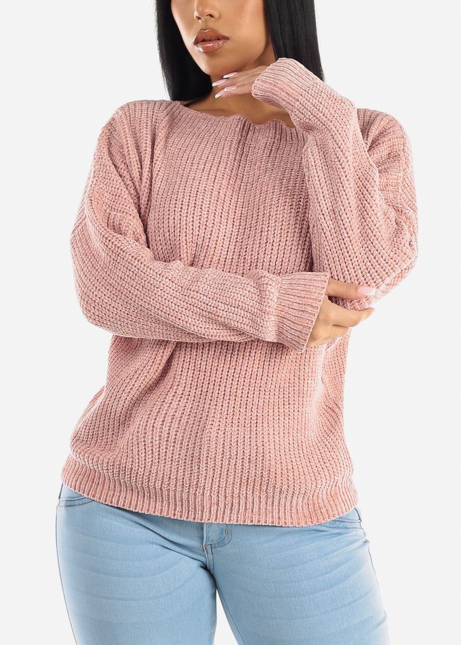 Long Sleeve Soft Knit Boat Neckline Sweater Mauve sold by Moda product image thumbnail 3