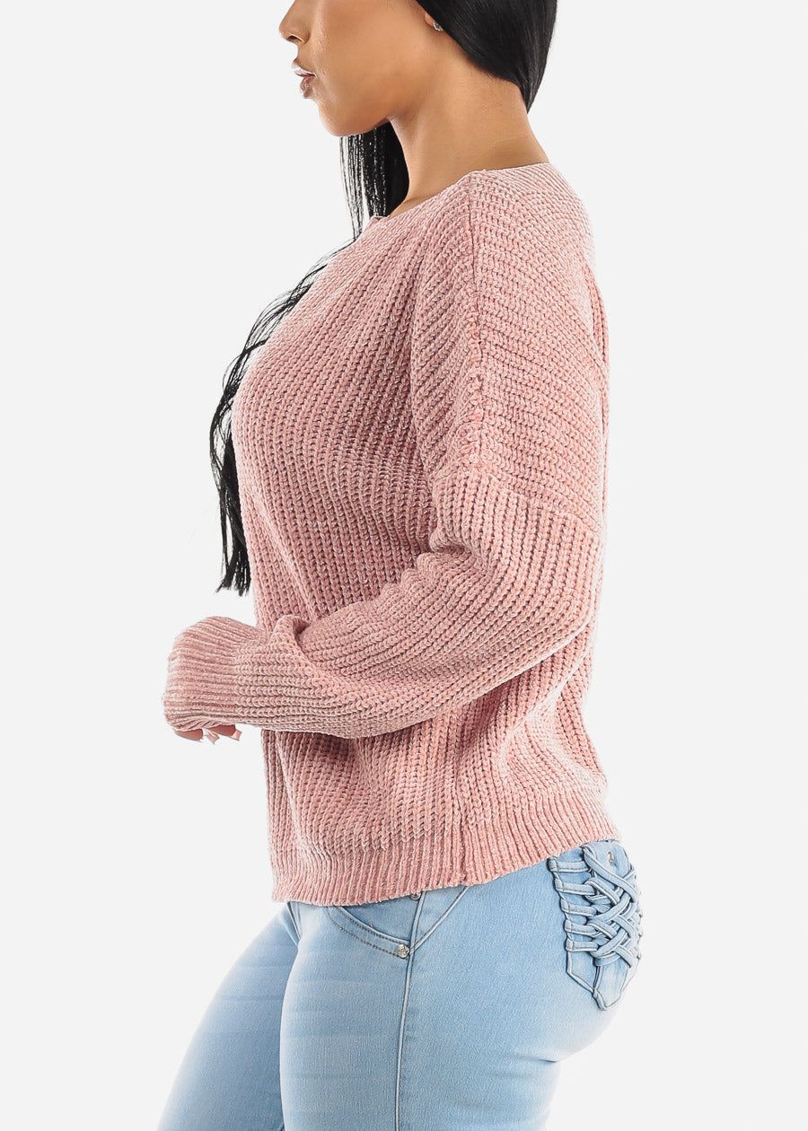 Long Sleeve Soft Knit Boat Neckline Sweater Mauve sold by Moda product image thumbnail 4