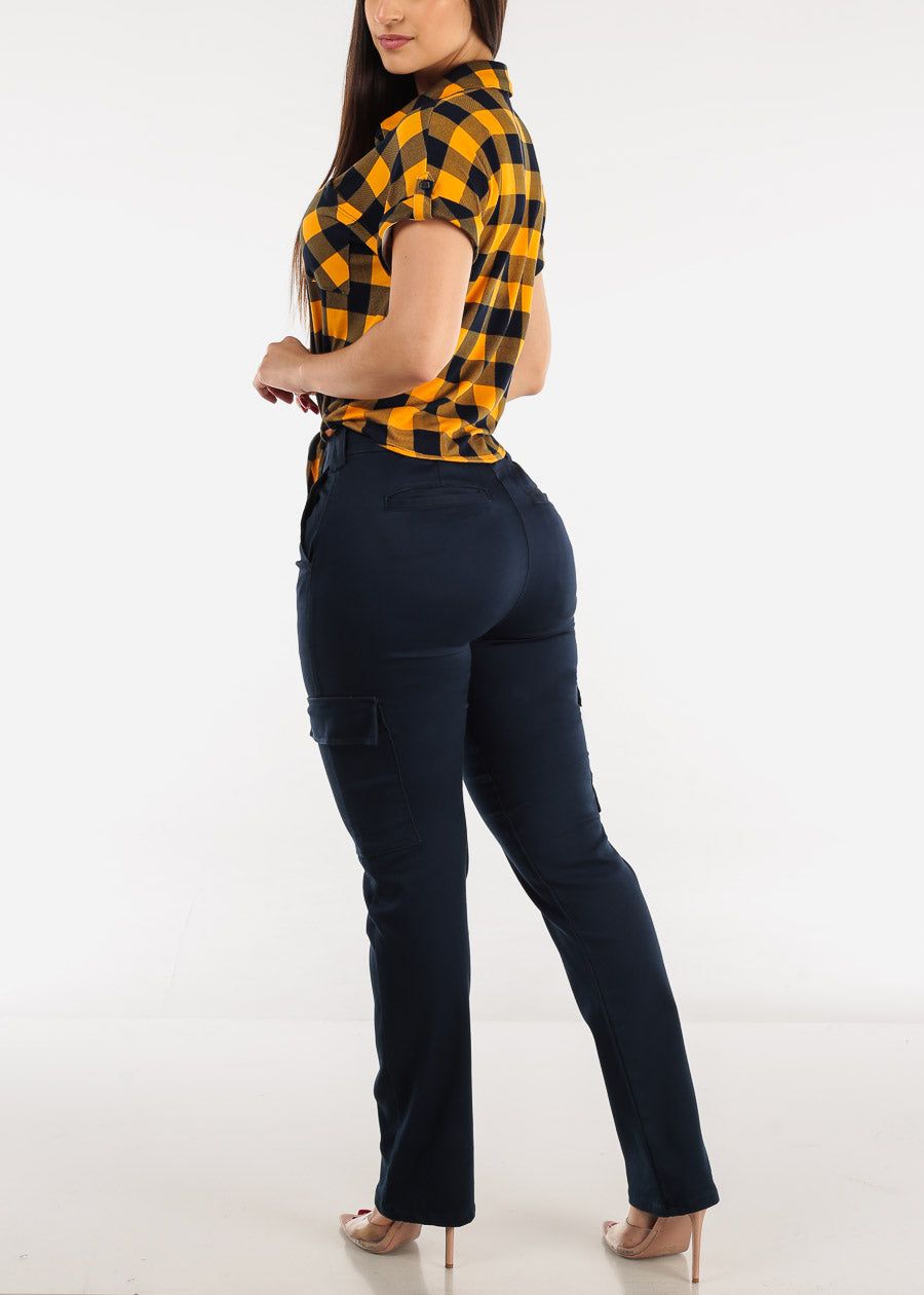 Navy High Waisted Straight Cargo Pants sold by Moda product image thumbnail 5
