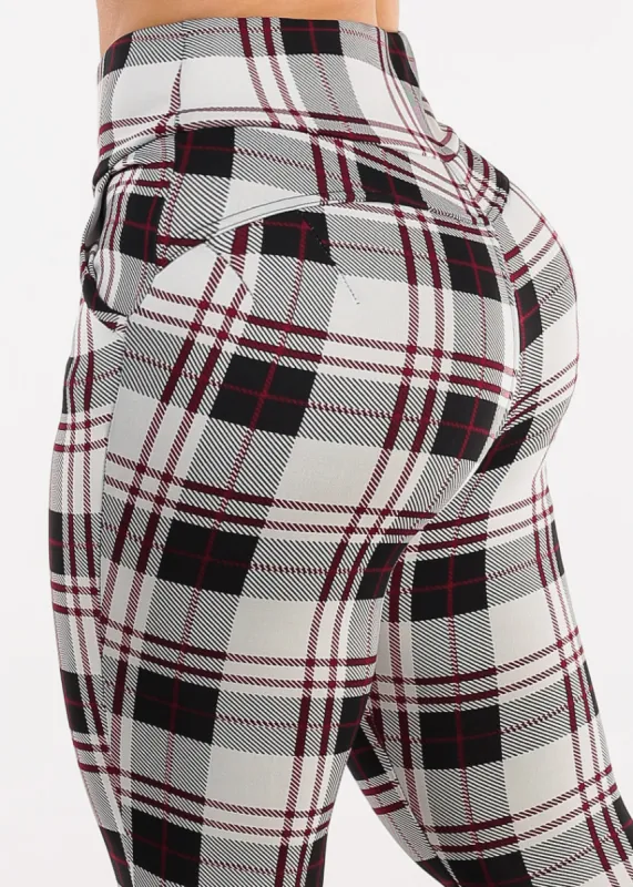 Butt Lifting High Waisted Plaid Skinny Pants sold by Moda