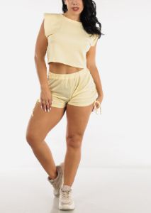 Yellow Sleeveless Crop Top & High Waisted Shorts (2 PCE SET) sold by Moda