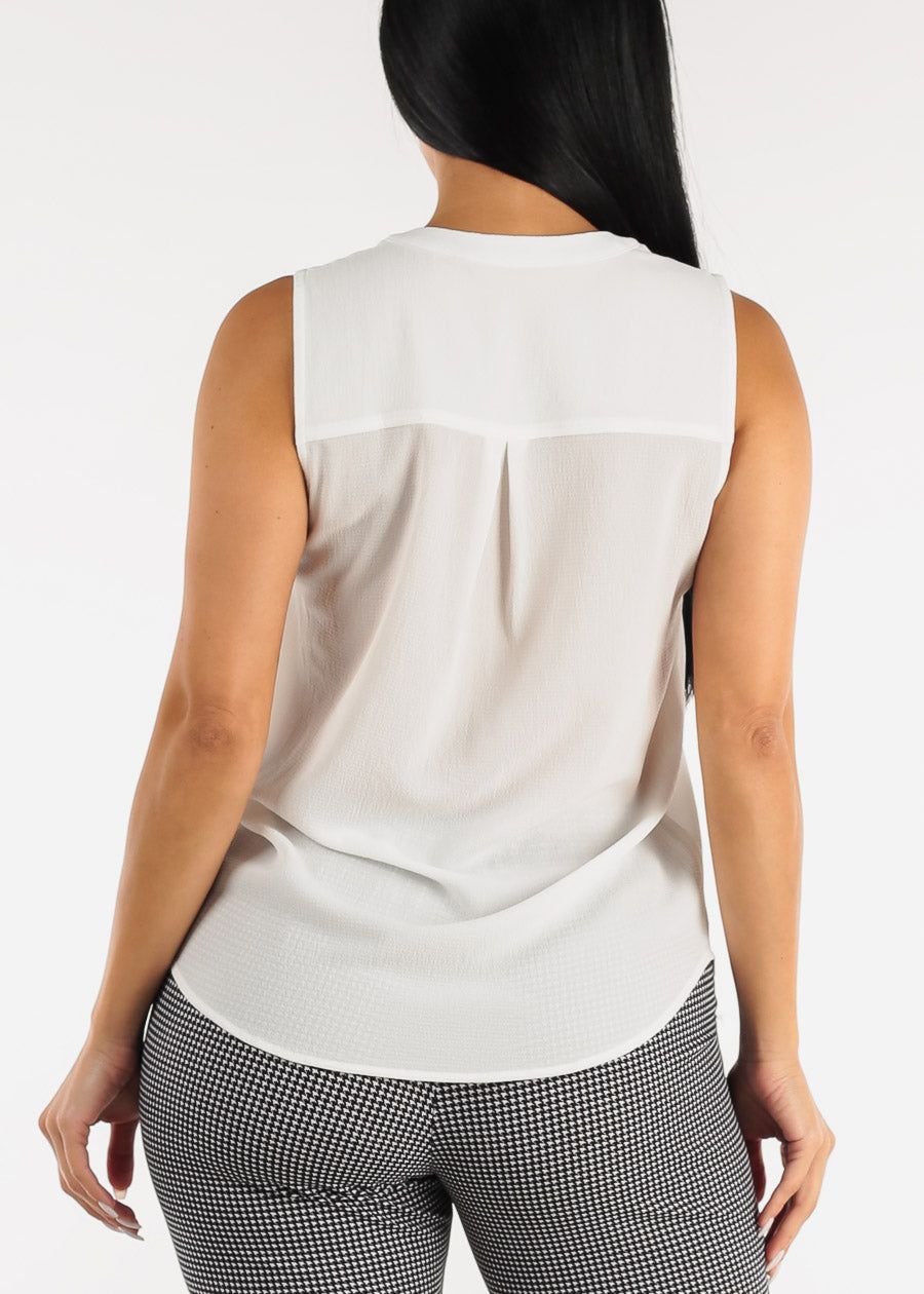 White Sleeveless Half Button Up Blouse sold by Moda product image thumbnail 4