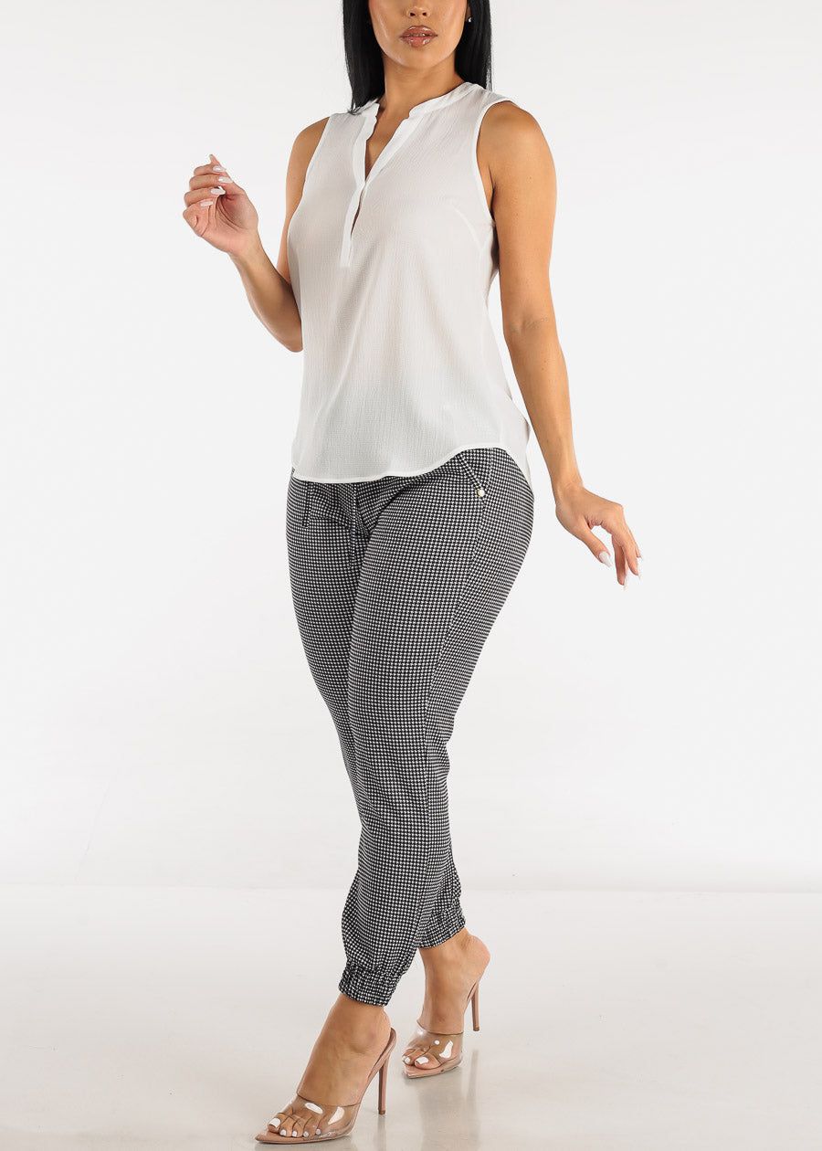 White Sleeveless Half Button Up Blouse sold by Moda product image thumbnail 2