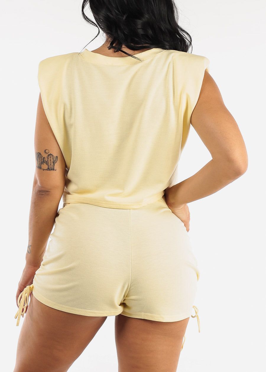 Yellow Sleeveless Crop Top & High Waisted Shorts (2 PCE SET) sold by Moda product image thumbnail 4
