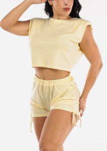 Yellow Sleeveless Crop Top & High Waisted Shorts (2 PCE SET) sold by Moda