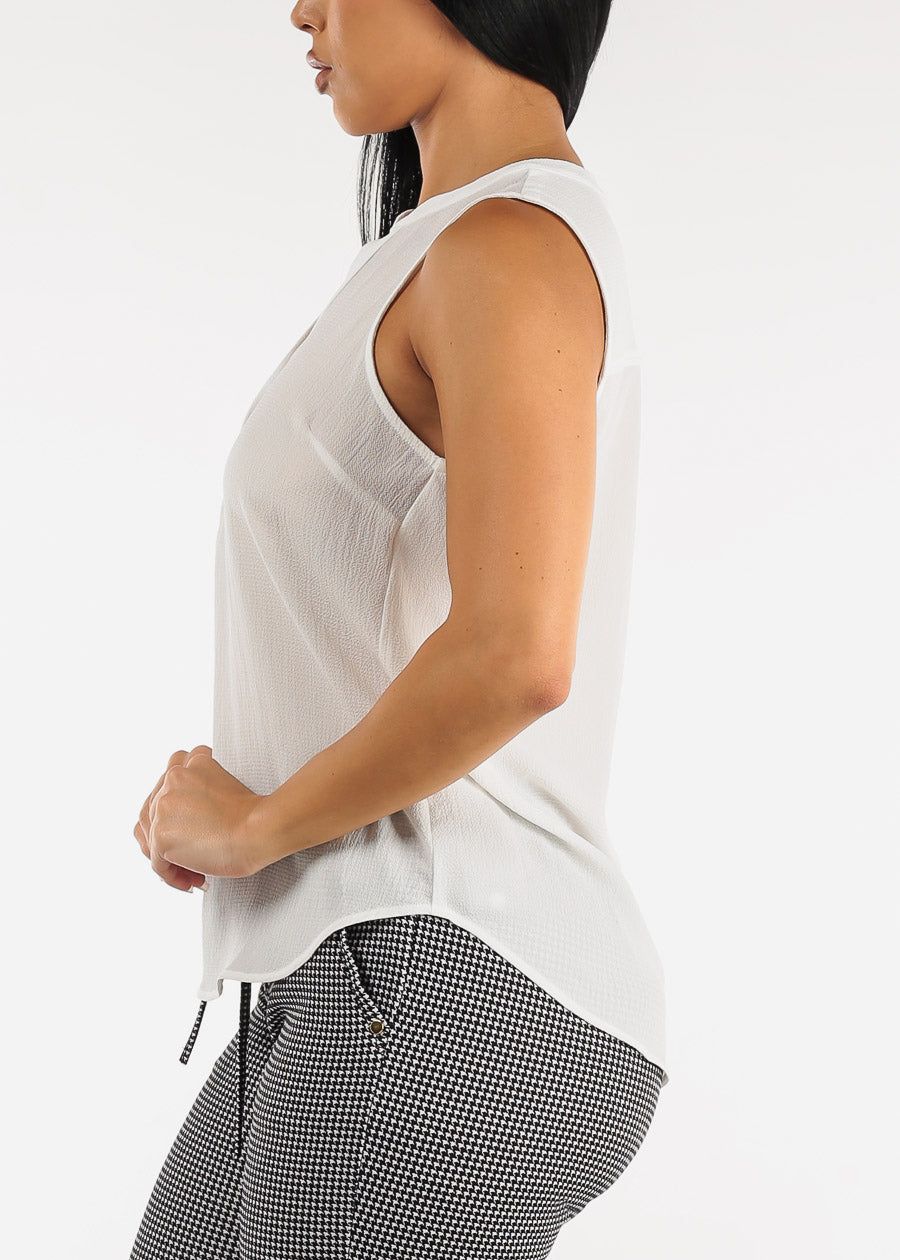 White Sleeveless Half Button Up Blouse sold by Moda product image thumbnail 3